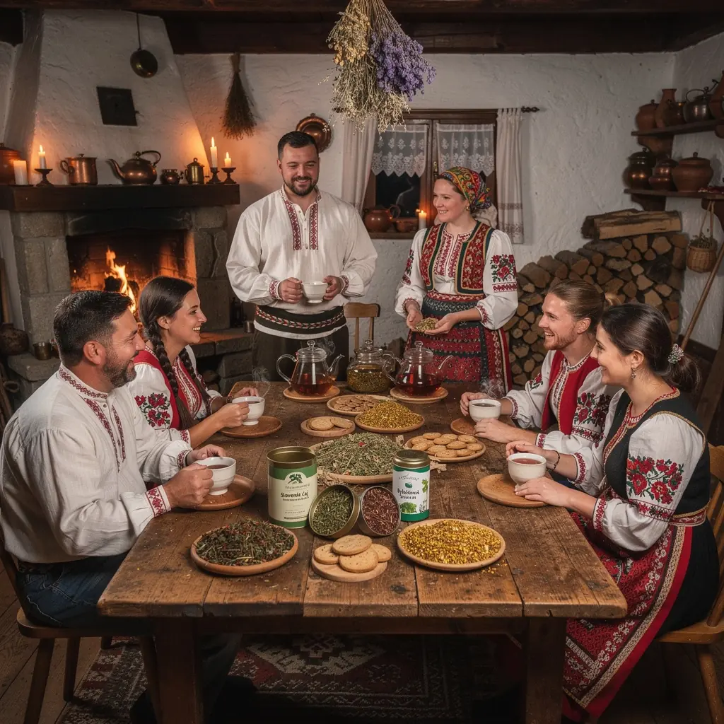 Zelený čaj s bylinkami podávaný v tradičnej slovenskej keramike